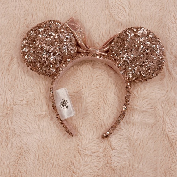 Disney Parks Minnie Mouse Sequin Ear Headband w/ Bow - Rose Gold & Pink - NWOT - Picture 2 of 9